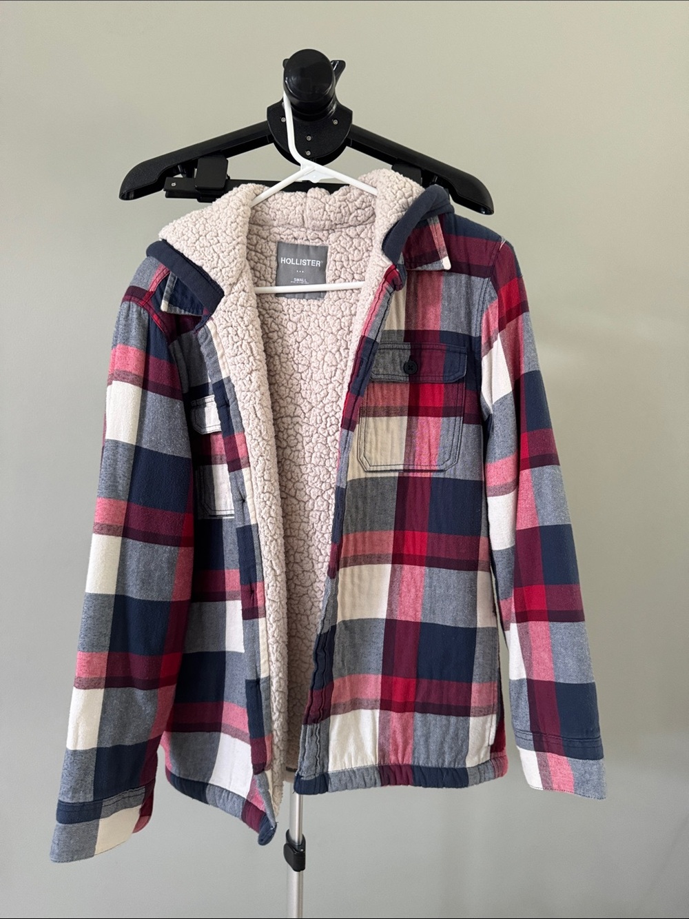 Men's Sherpa-Lined Flannel Hooded Shacket - Small